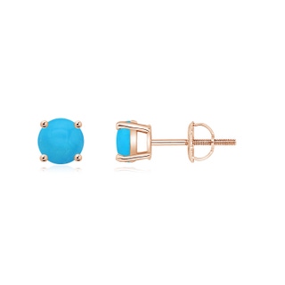 5mm AAAA Basket-Set Round Turquoise Studs in Rose Gold