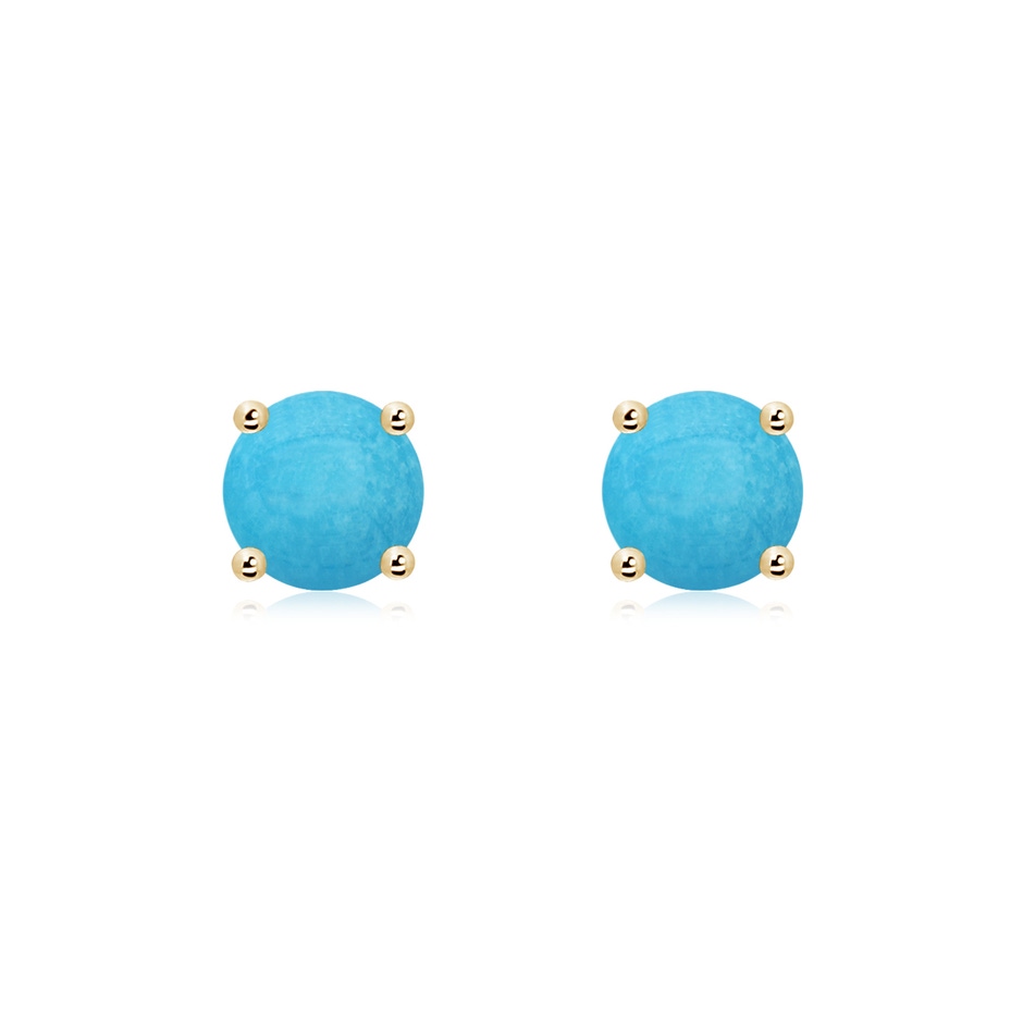 6mm A Basket-Set Round Turquoise Studs in Yellow Gold 