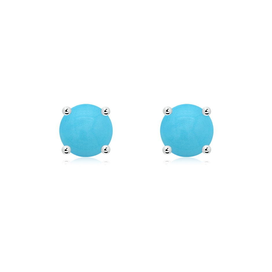 6mm AA Basket-Set Round Turquoise Studs in White Gold 