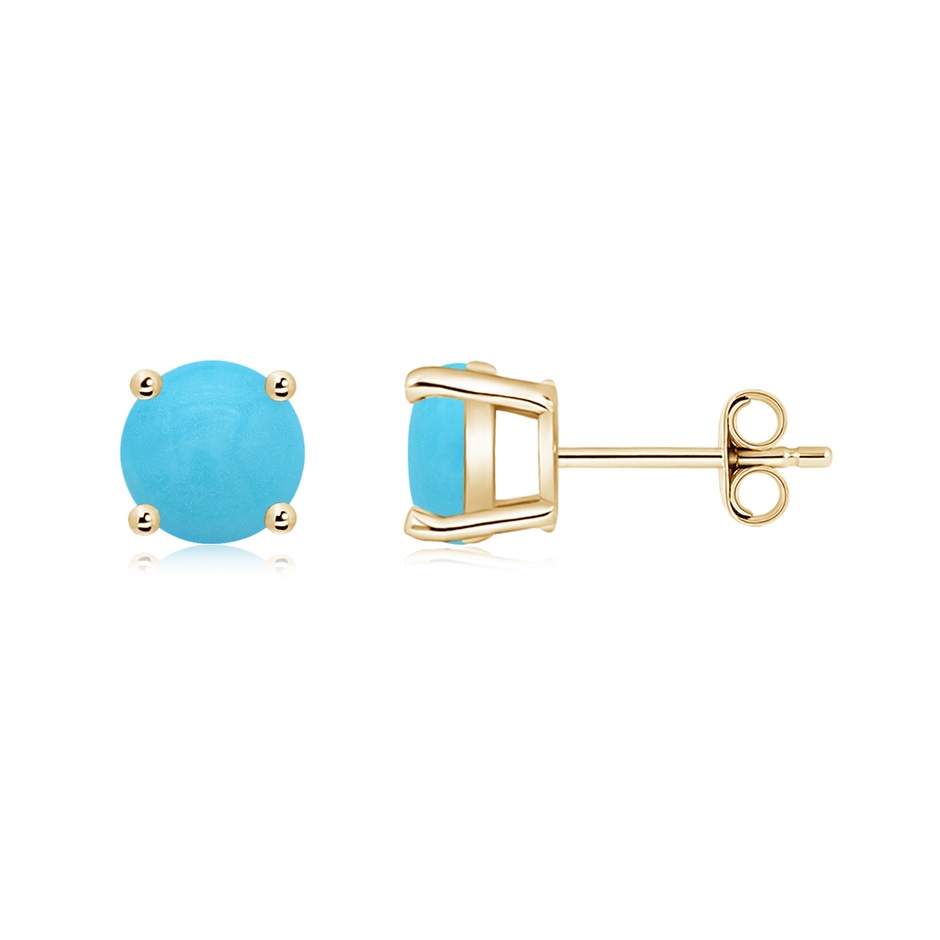 6mm AA Basket-Set Round Turquoise Studs in Yellow Gold side 199