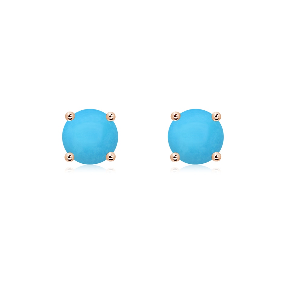 6mm AAA Basket-Set Round Turquoise Studs in Rose Gold 