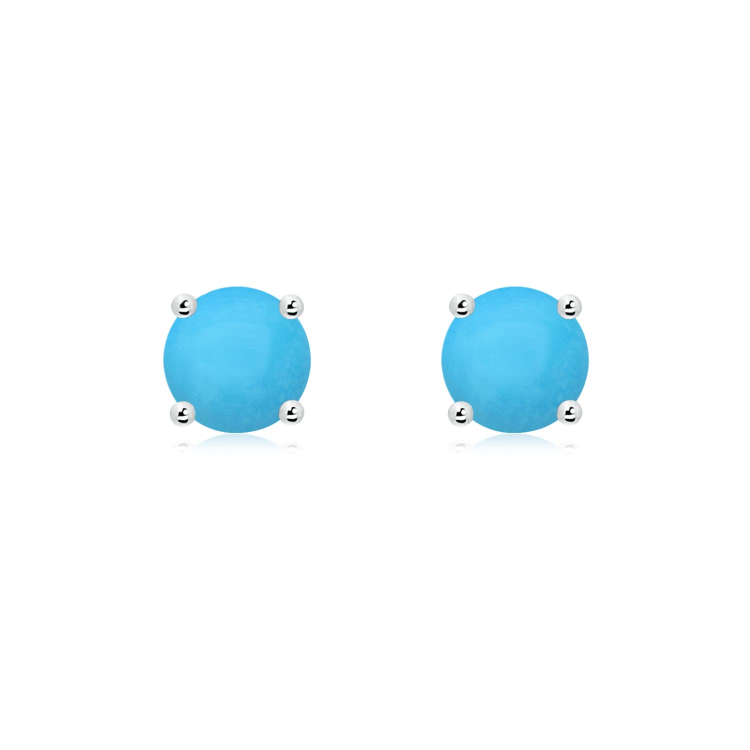 6mm AAA Basket-Set Round Turquoise Studs in White Gold