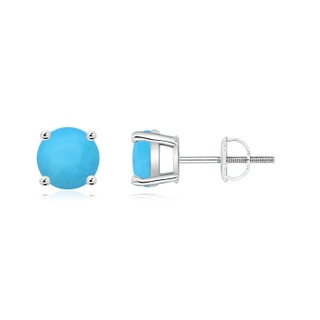 6mm AAA Basket-Set Round Turquoise Studs in White Gold