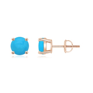 6mm AAAA Basket-Set Round Turquoise Studs in Rose Gold