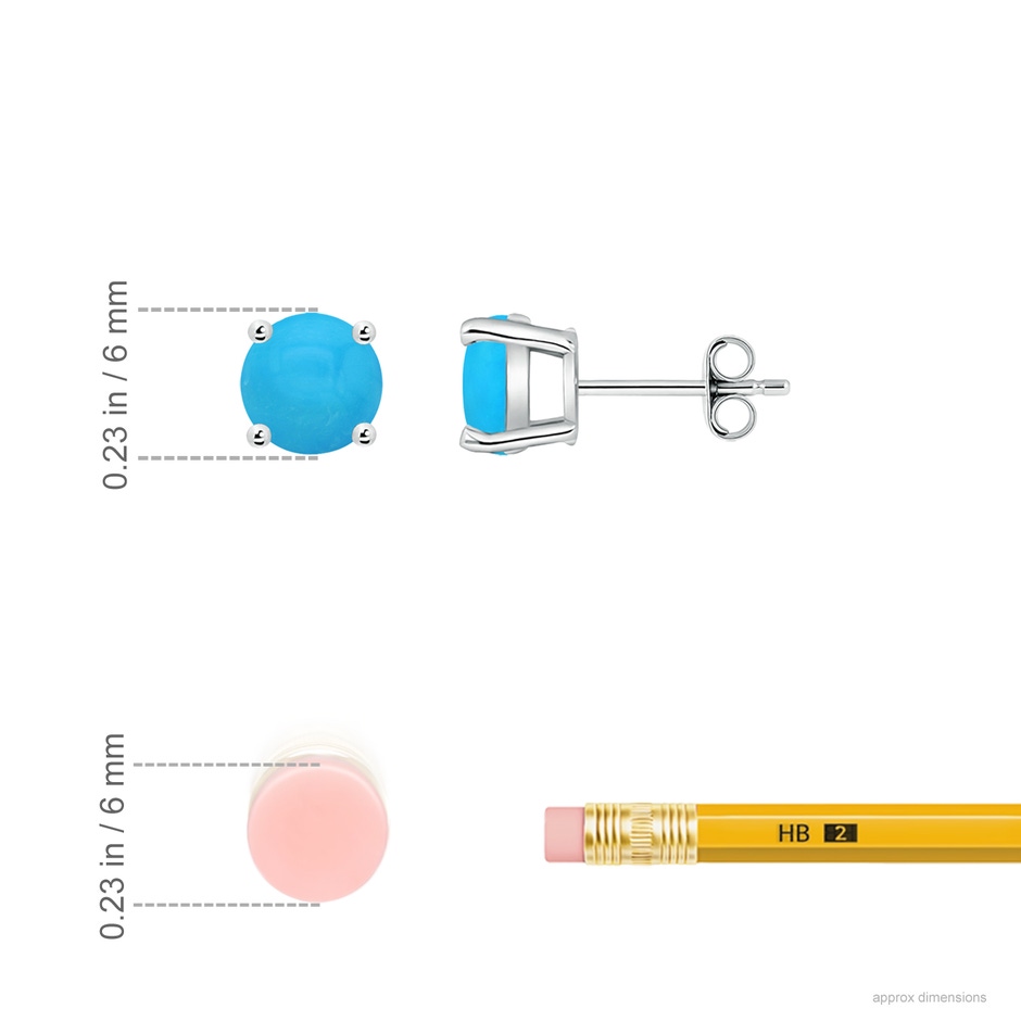 6mm AAAA Basket-Set Round Turquoise Studs in S999 Silver ruler