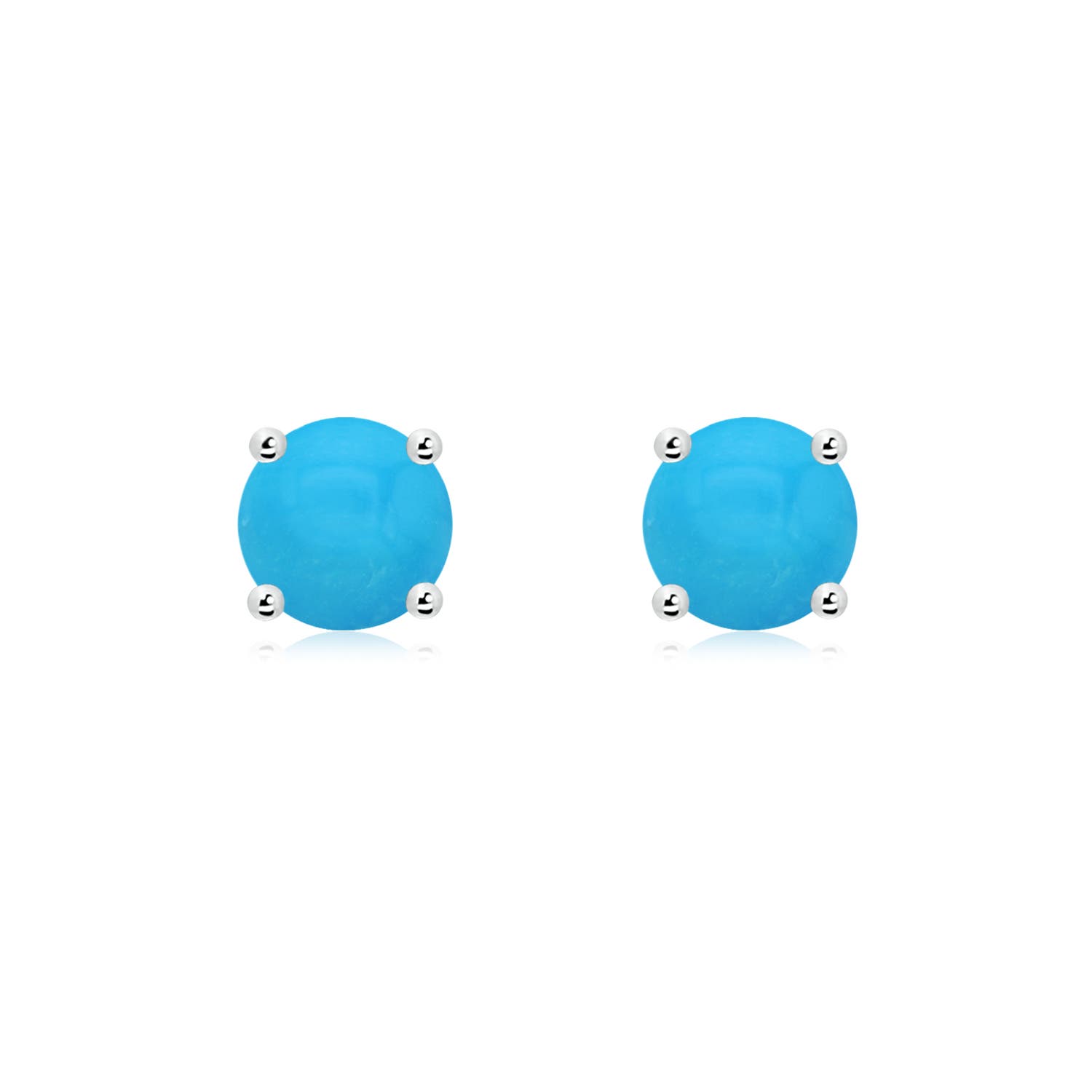 6mm AAAA Basket-Set Round Turquoise Studs in White Gold