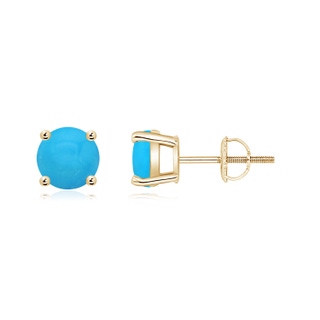 6mm AAAA Basket-Set Round Turquoise Studs in Yellow Gold