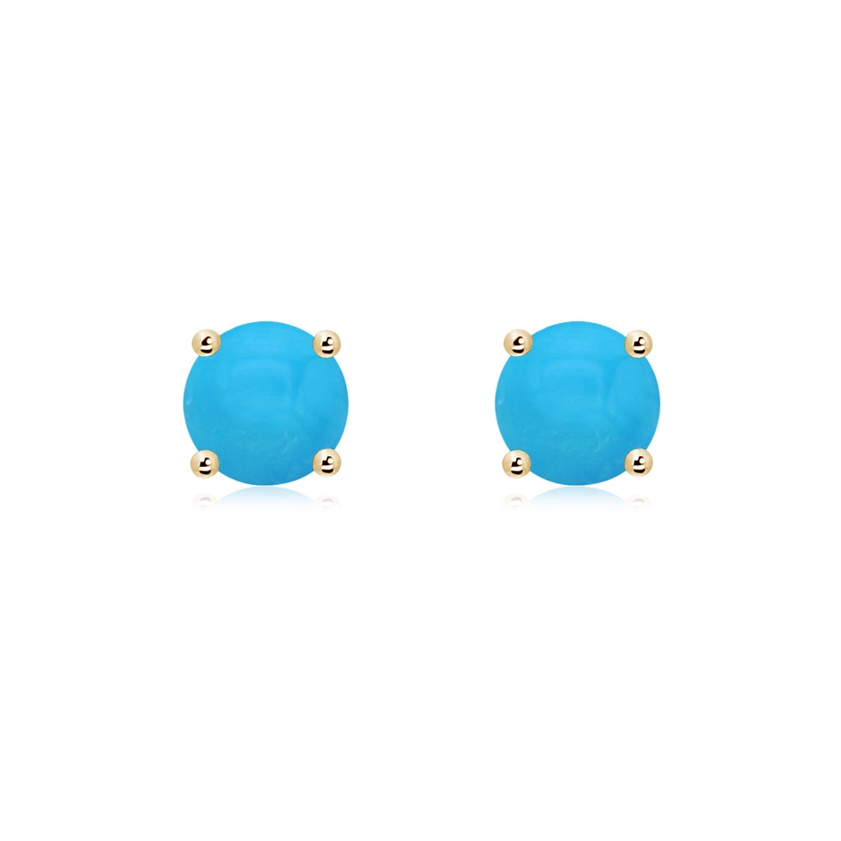 6mm AAAA Basket-Set Round Turquoise Studs in Yellow Gold 