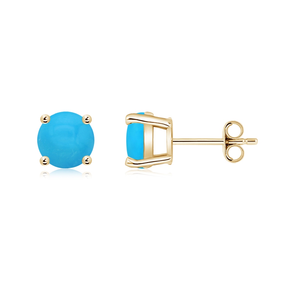 6mm AAAA Basket-Set Round Turquoise Studs in Yellow Gold side 199