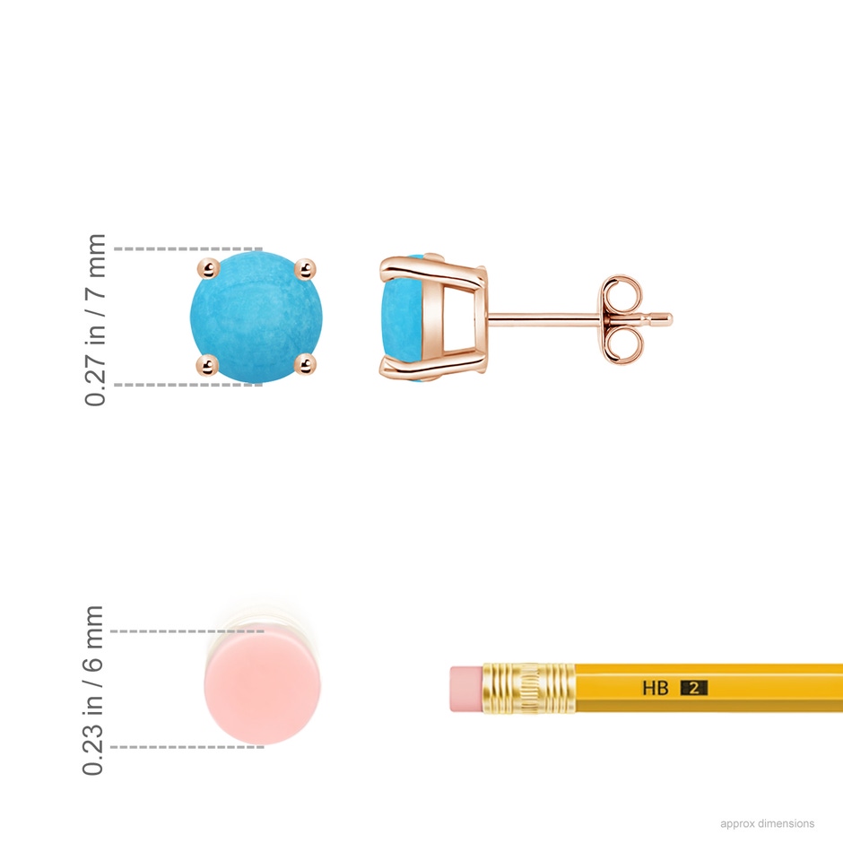 7mm A Basket-Set Round Turquoise Studs in Rose Gold ruler