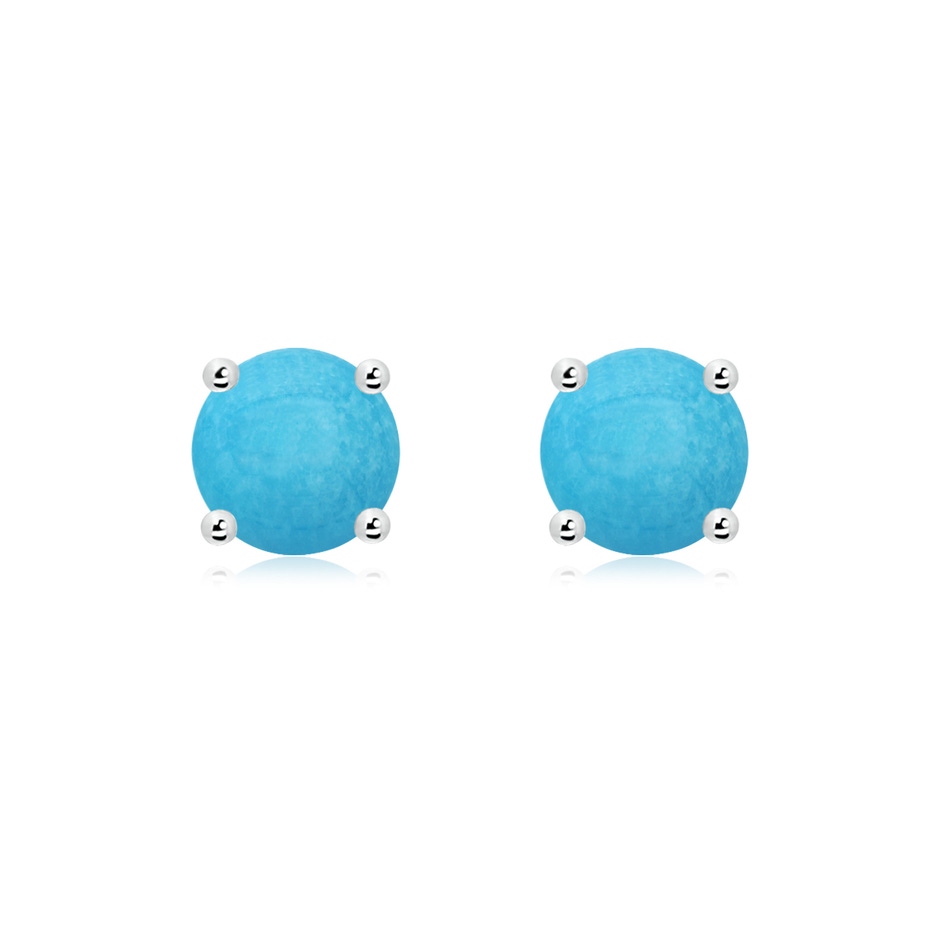 7mm A Basket-Set Round Turquoise Studs in White Gold 
