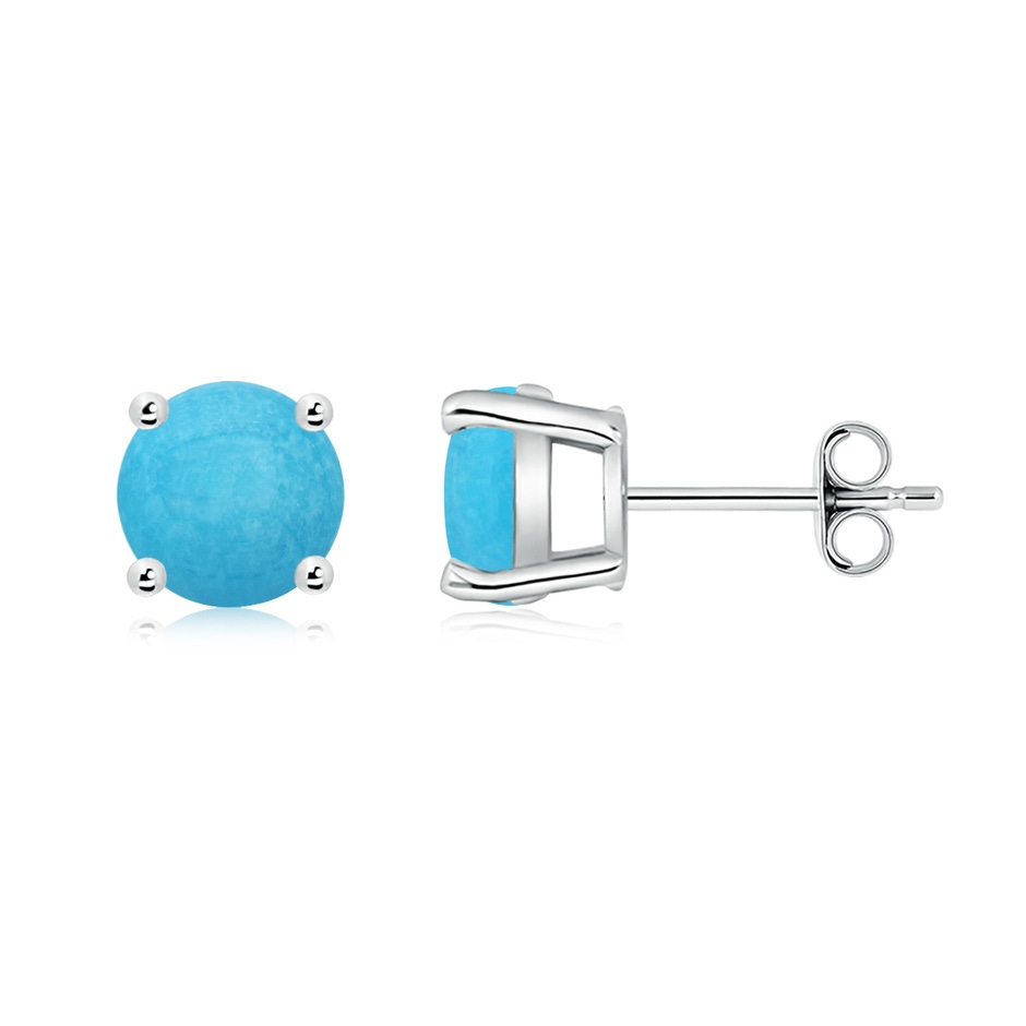 7mm A Basket-Set Round Turquoise Studs in White Gold side 199