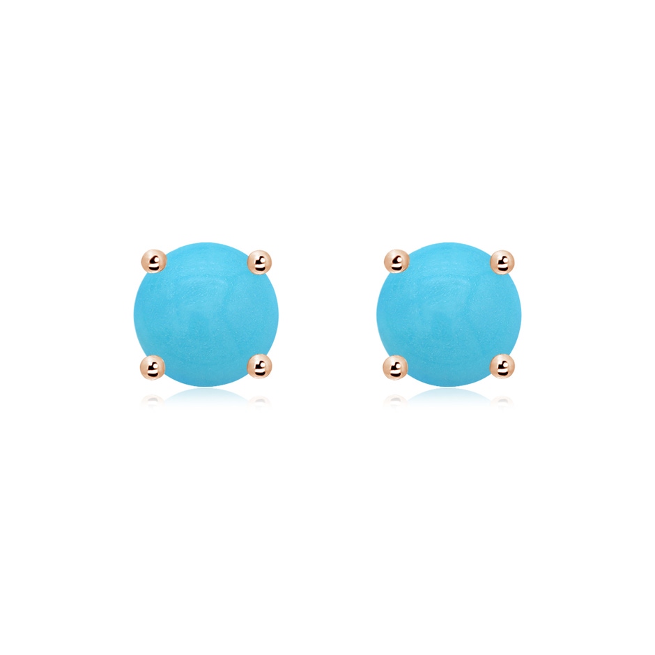 7mm AA Basket-Set Round Turquoise Studs in Rose Gold 