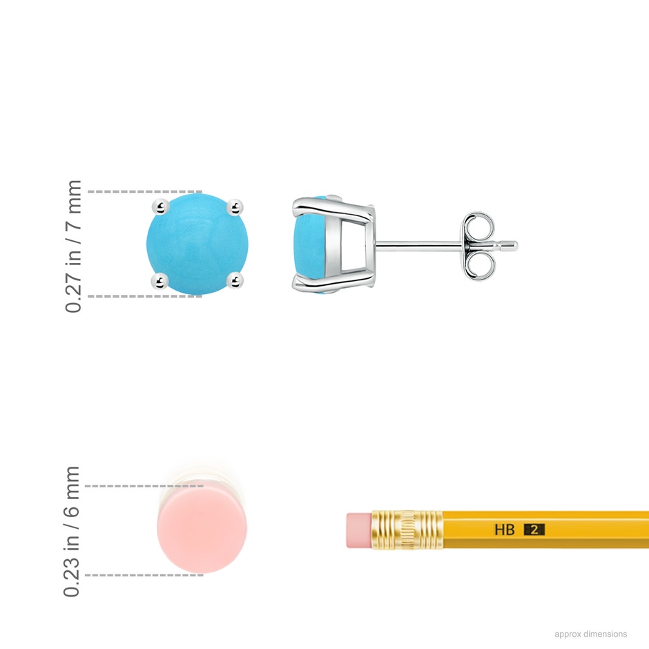 7mm AA Basket-Set Round Turquoise Studs in S999 Silver ruler
