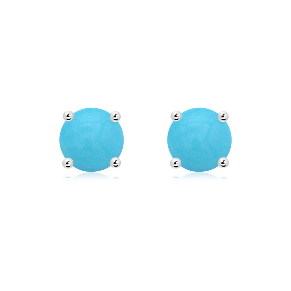 7mm AA Basket-Set Round Turquoise Studs in White Gold 
