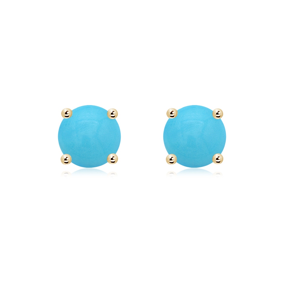 7mm AA Basket-Set Round Turquoise Studs in Yellow Gold 