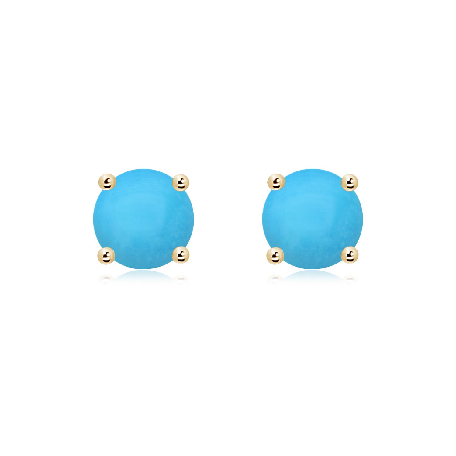 7mm AAA Basket-Set Round Turquoise Studs in 18K Yellow Gold