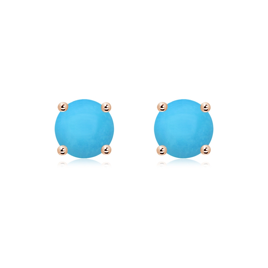 7mm AAA Basket-Set Round Turquoise Studs in Rose Gold 