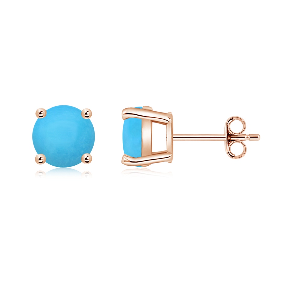 7mm AAA Basket-Set Round Turquoise Studs in Rose Gold side 199