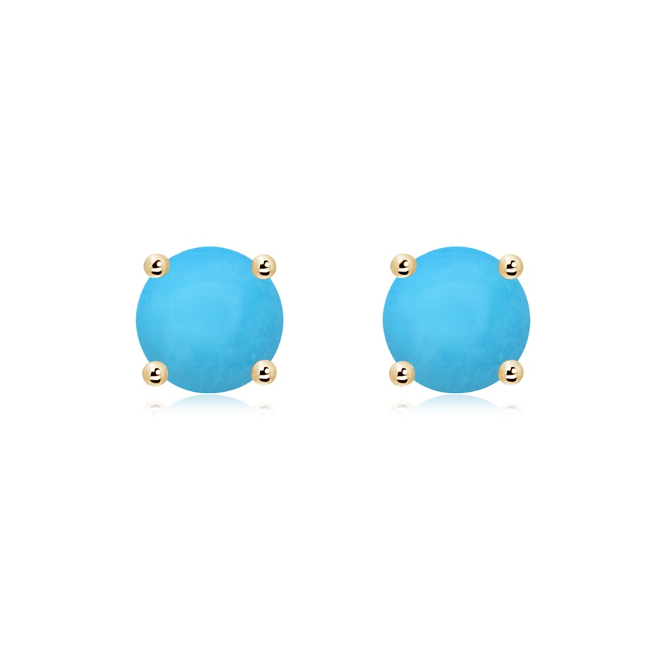 7mm AAA Basket-Set Round Turquoise Studs in Yellow Gold 