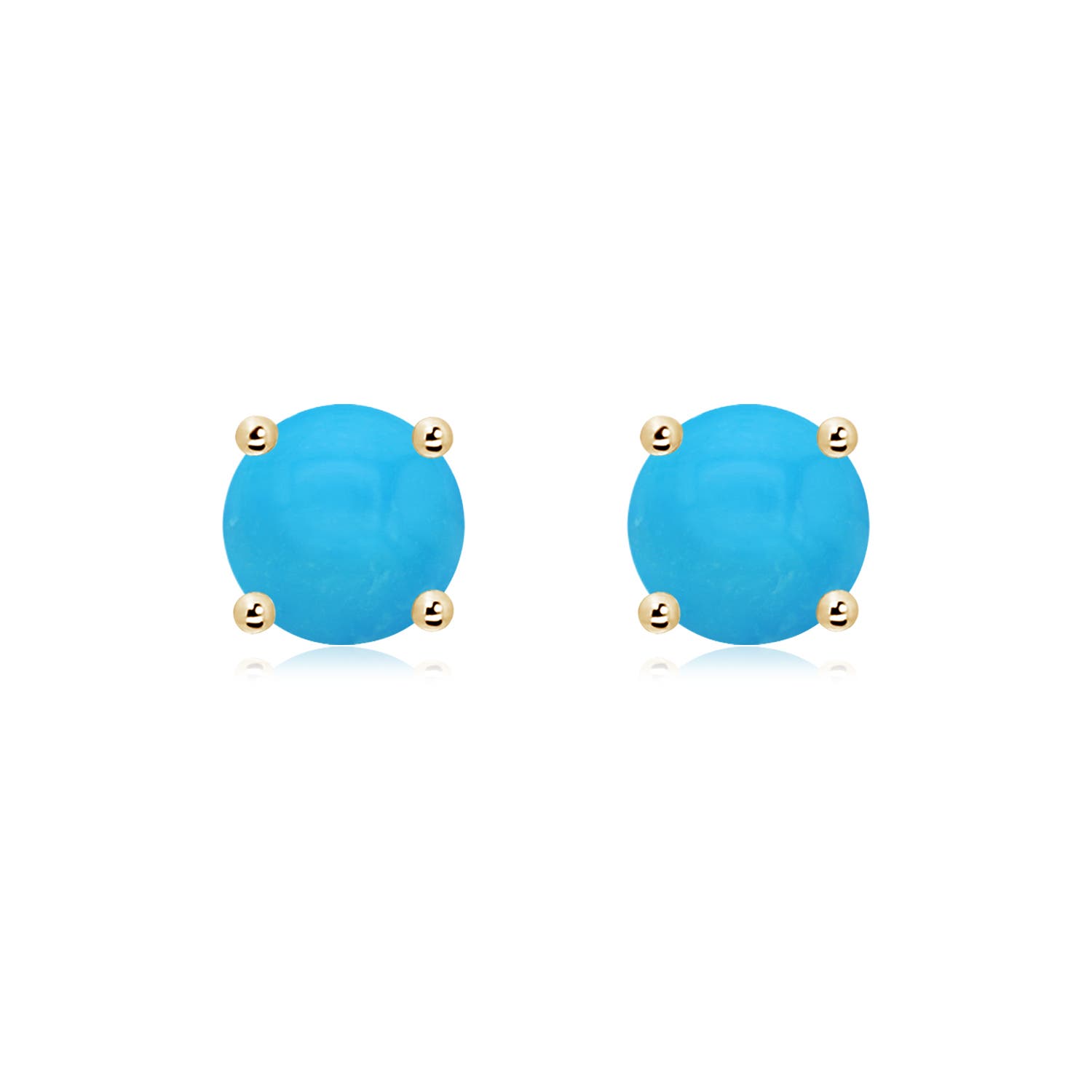7mm AAAA Basket-Set Round Turquoise Studs in 18K Yellow Gold