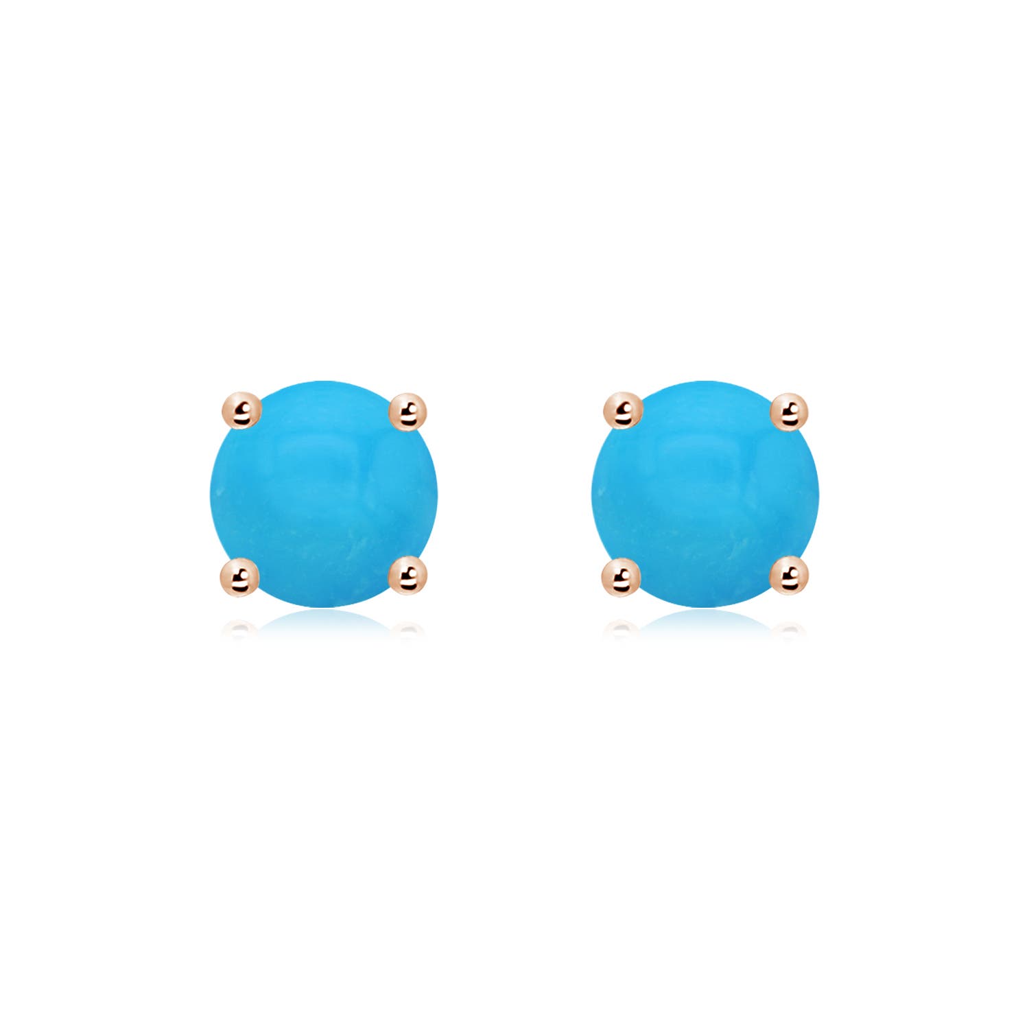 7mm AAAA Basket-Set Round Turquoise Studs in Rose Gold