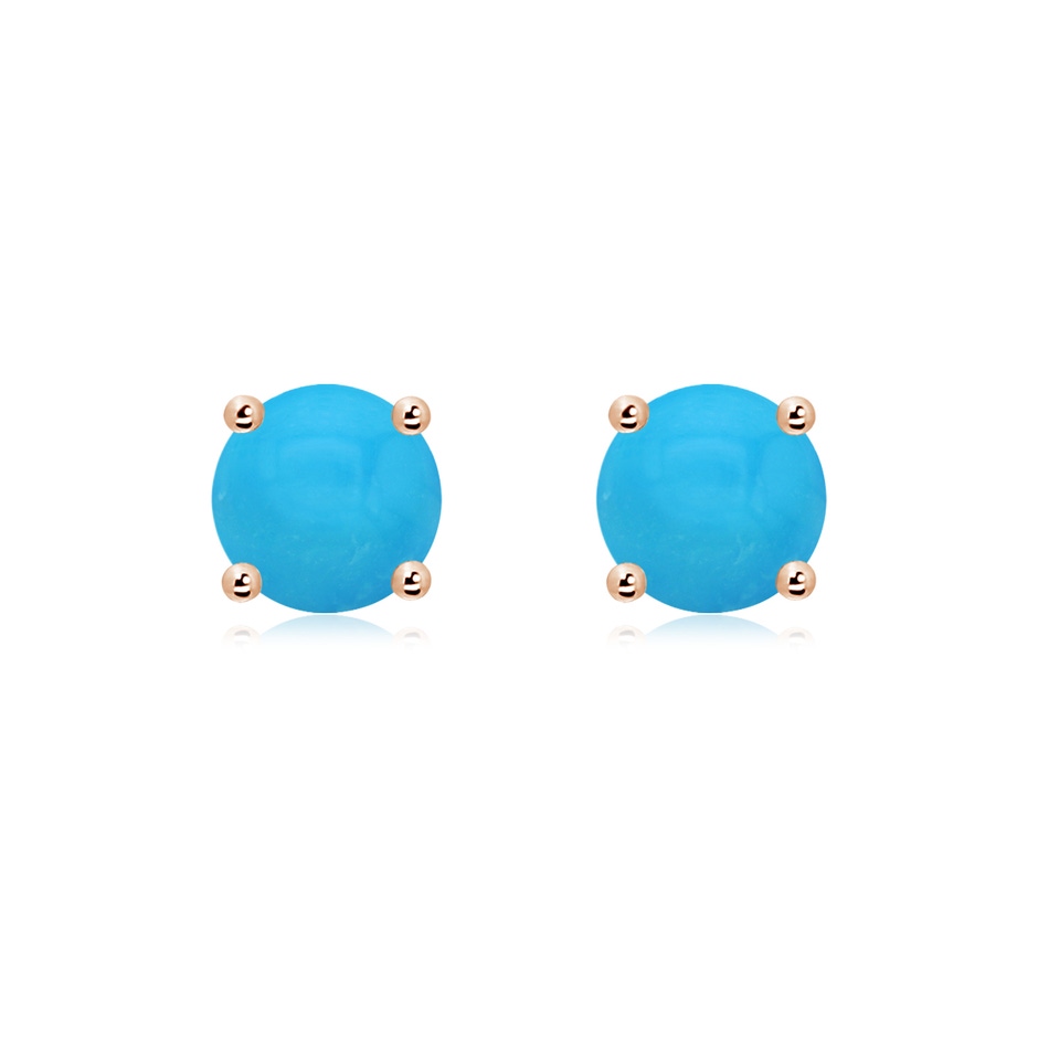 7mm AAAA Basket-Set Round Turquoise Studs in Rose Gold 