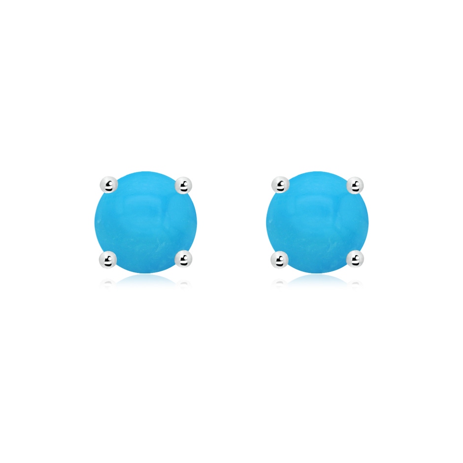 7mm AAAA Basket-Set Round Turquoise Studs in White Gold 