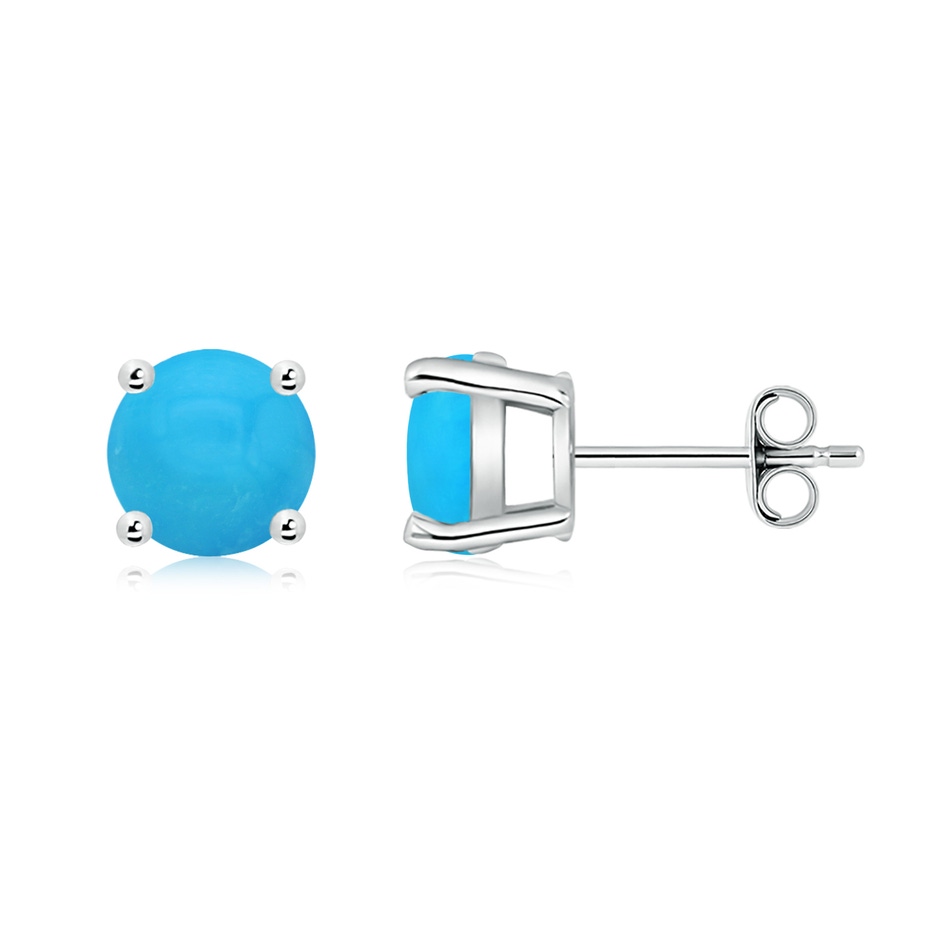 7mm AAAA Basket-Set Round Turquoise Studs in White Gold side 199