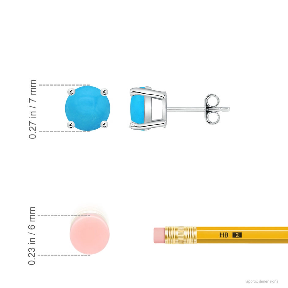 7mm AAAA Basket-Set Round Turquoise Studs in White Gold ruler