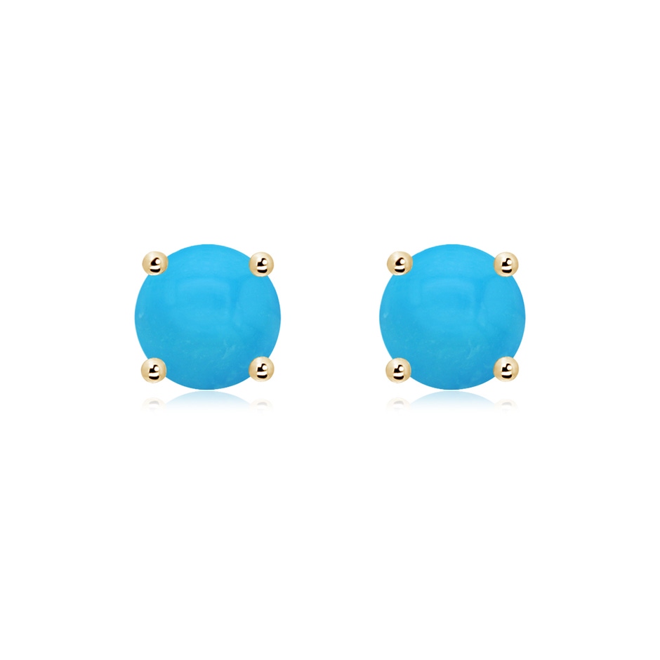 7mm AAAA Basket-Set Round Turquoise Studs in Yellow Gold 