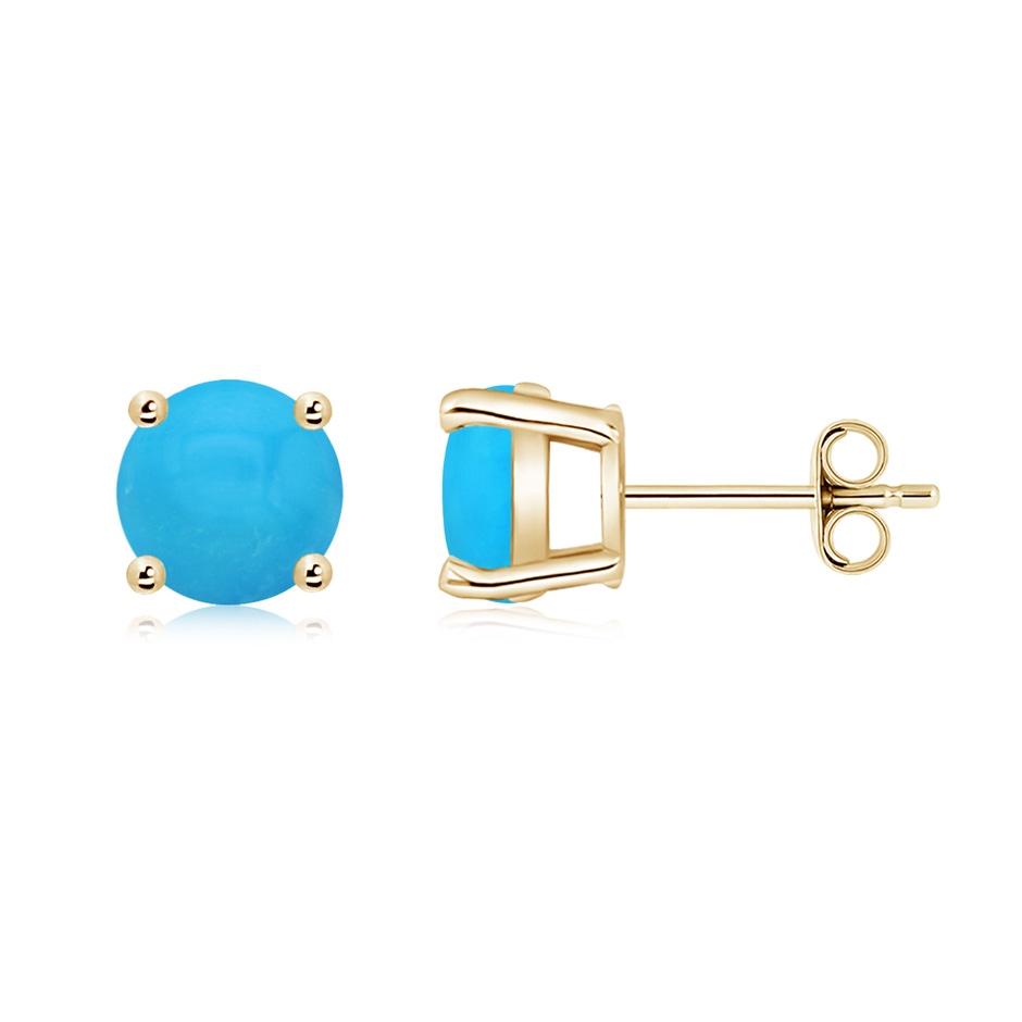 7mm AAAA Basket-Set Round Turquoise Studs in Yellow Gold side 199