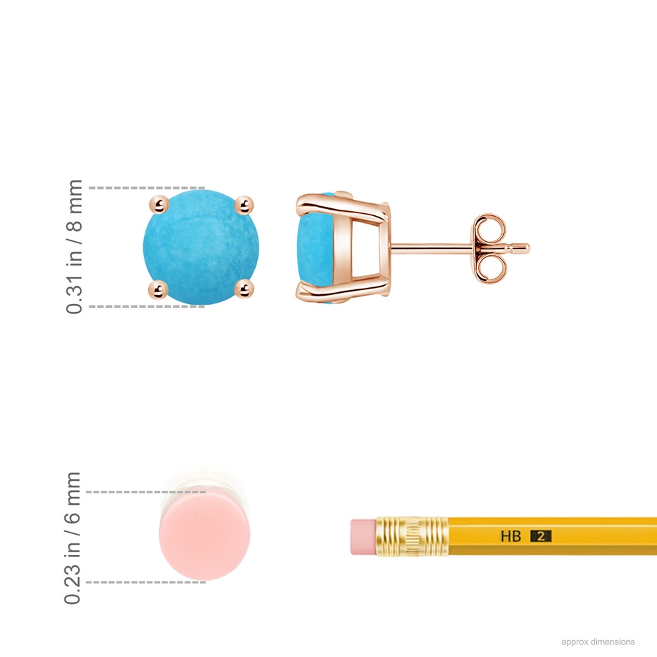 8mm A Basket-Set Round Turquoise Studs in Rose Gold ruler