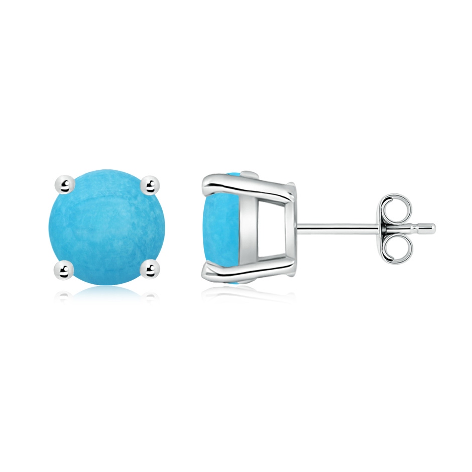 8mm A Basket-Set Round Turquoise Studs in White Gold side 199