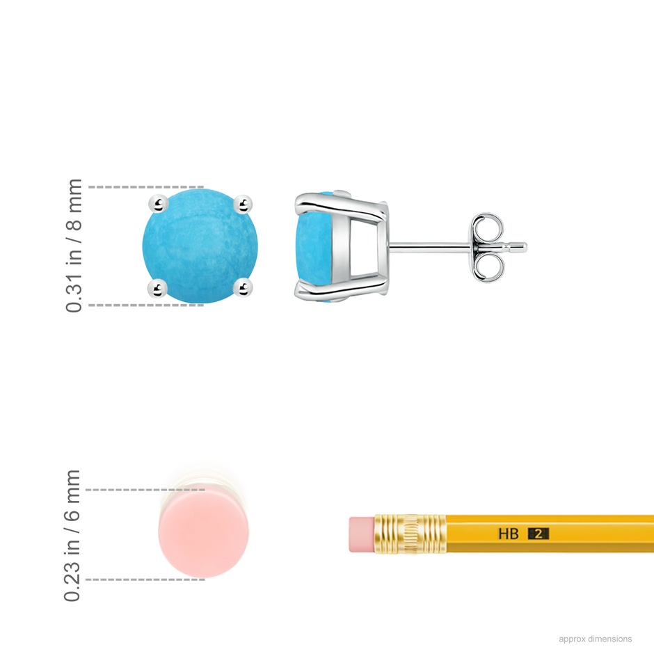 8mm A Basket-Set Round Turquoise Studs in White Gold ruler