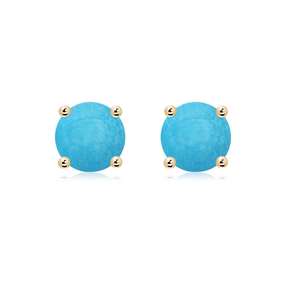 8mm A Basket-Set Round Turquoise Studs in Yellow Gold 