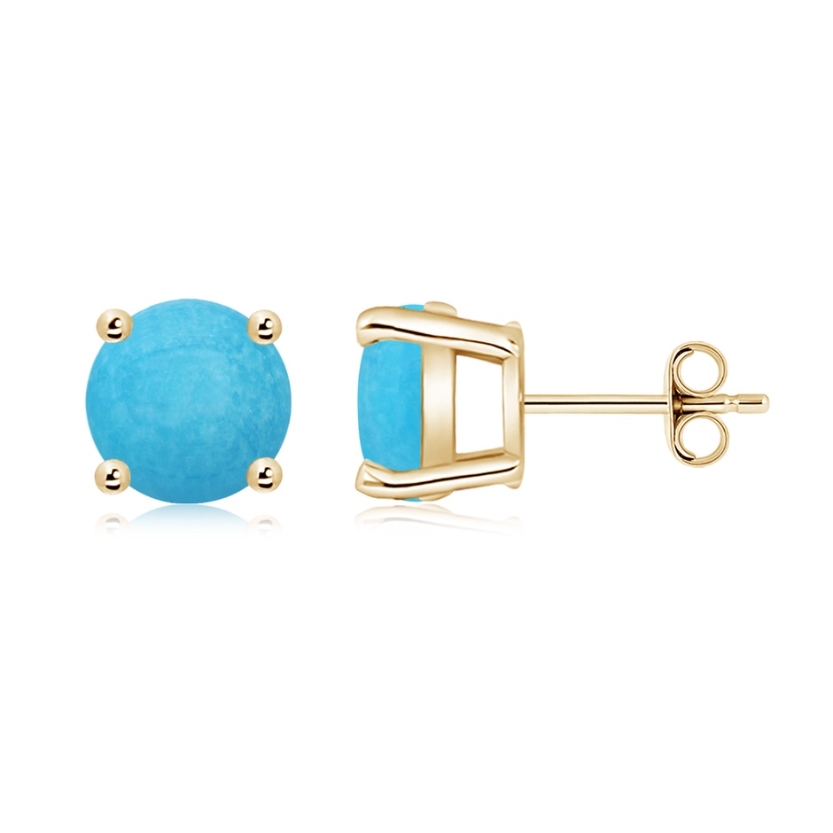 8mm A Basket-Set Round Turquoise Studs in Yellow Gold side 199