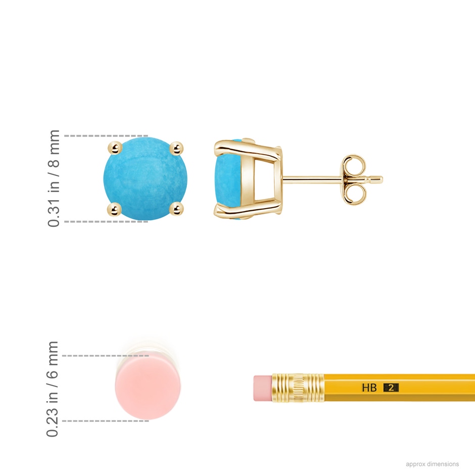 8mm A Basket-Set Round Turquoise Studs in Yellow Gold ruler