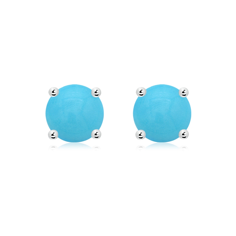 8mm AA Basket-Set Round Turquoise Studs in White Gold 