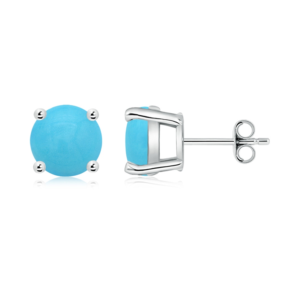 8mm AA Basket-Set Round Turquoise Studs in White Gold side 199