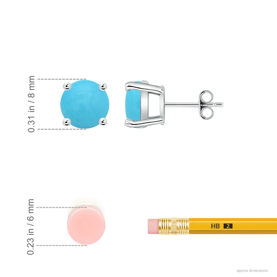 8mm AA Basket-Set Round Turquoise Studs in White Gold ruler