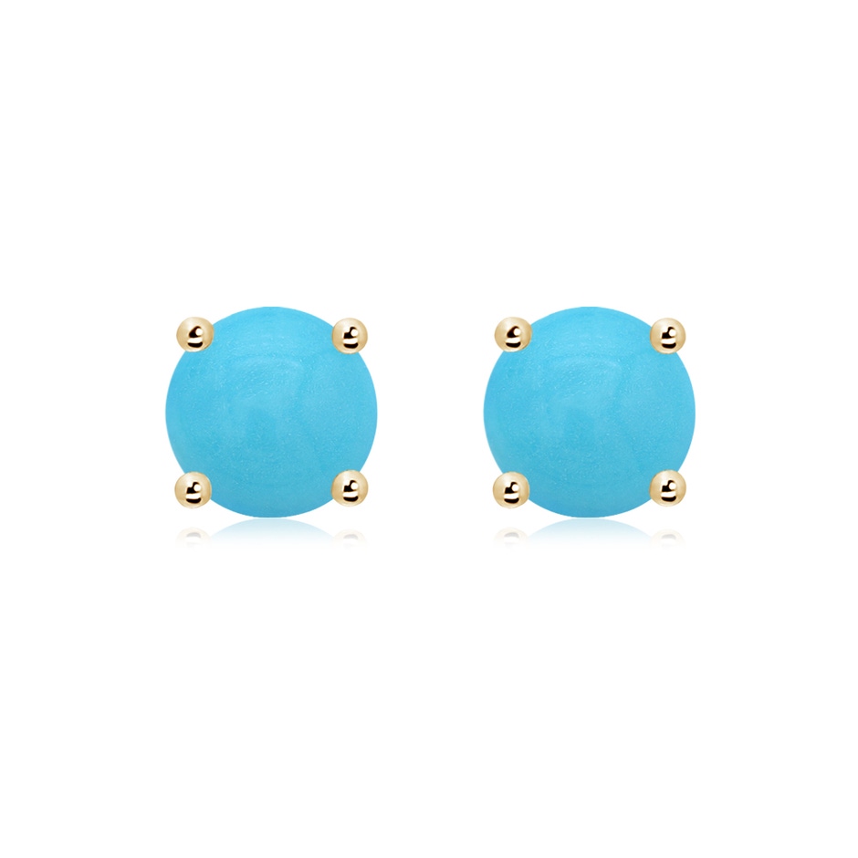 8mm AA Basket-Set Round Turquoise Studs in Yellow Gold 