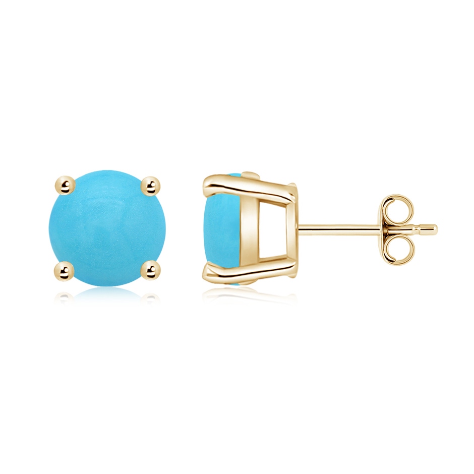 8mm AA Basket-Set Round Turquoise Studs in Yellow Gold side 199