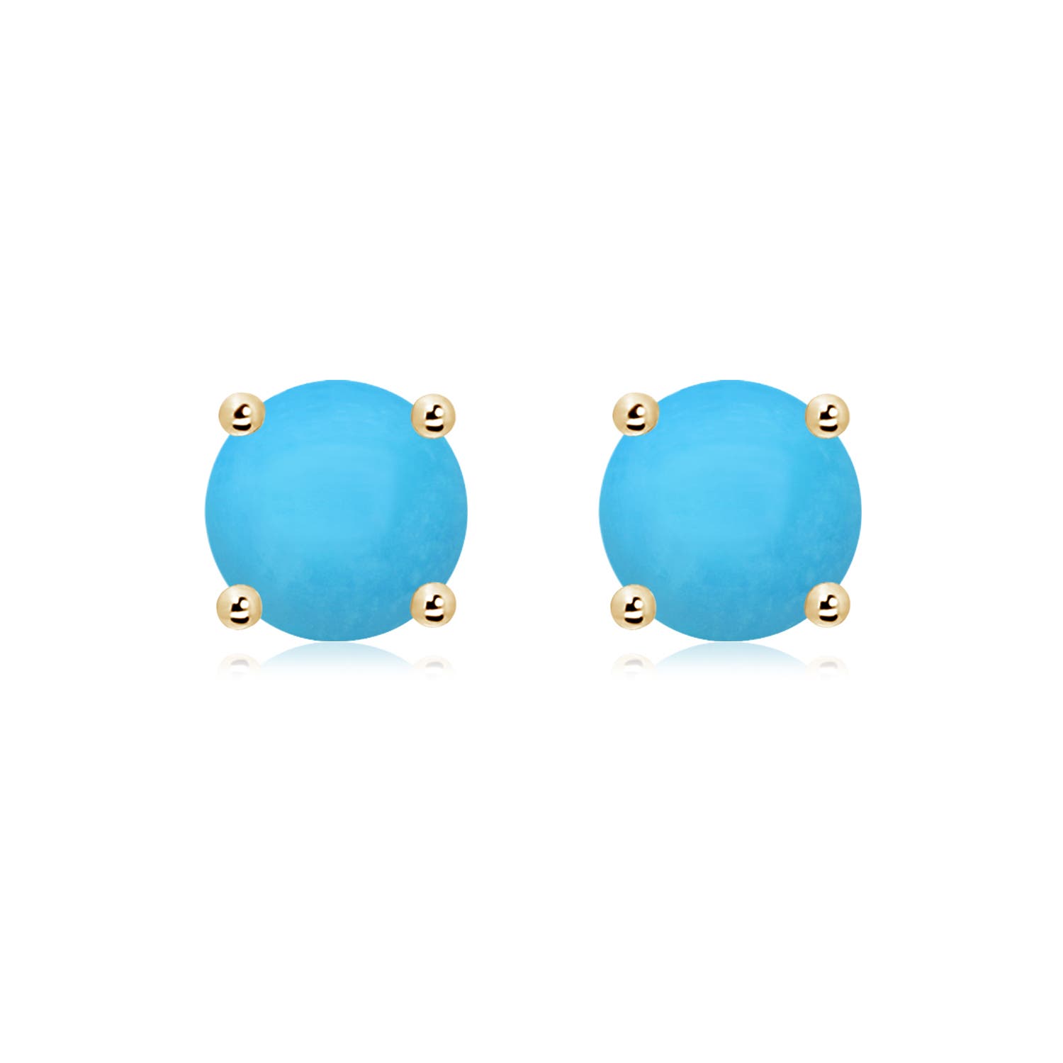 8mm AAA Basket-Set Round Turquoise Studs in 18K Yellow Gold