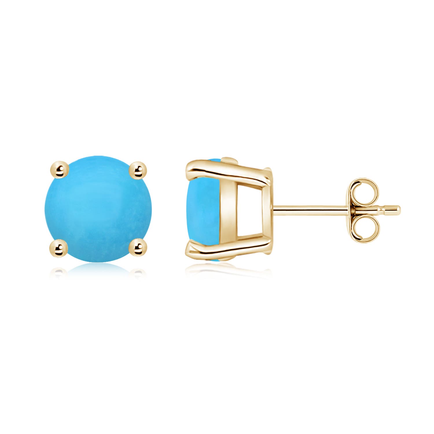 8mm AAA Basket-Set Round Turquoise Studs in 18K Yellow Gold