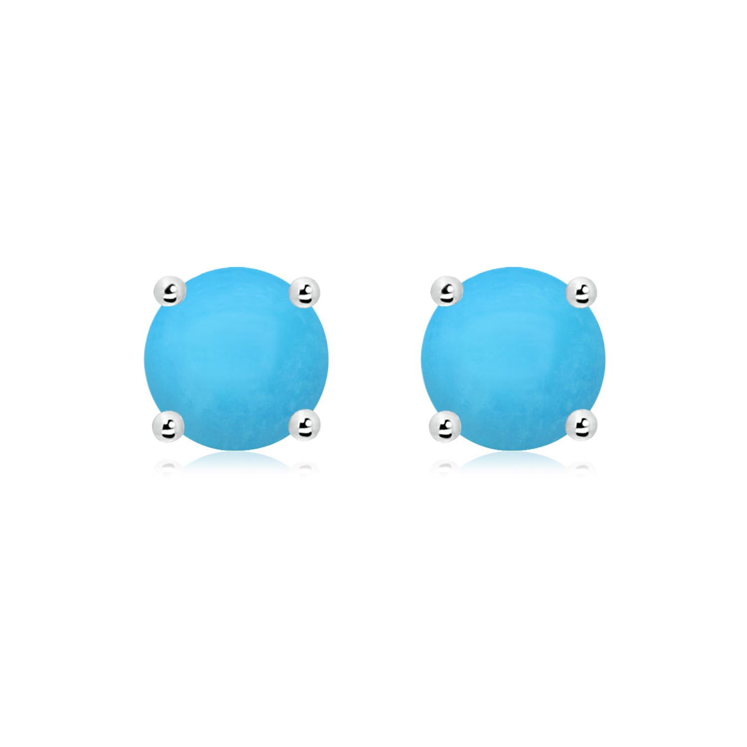8mm AAA Basket-Set Round Turquoise Studs in White Gold