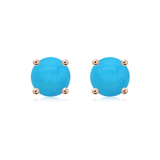 8mm AAAA Basket-Set Round Turquoise Studs in 18K Rose Gold