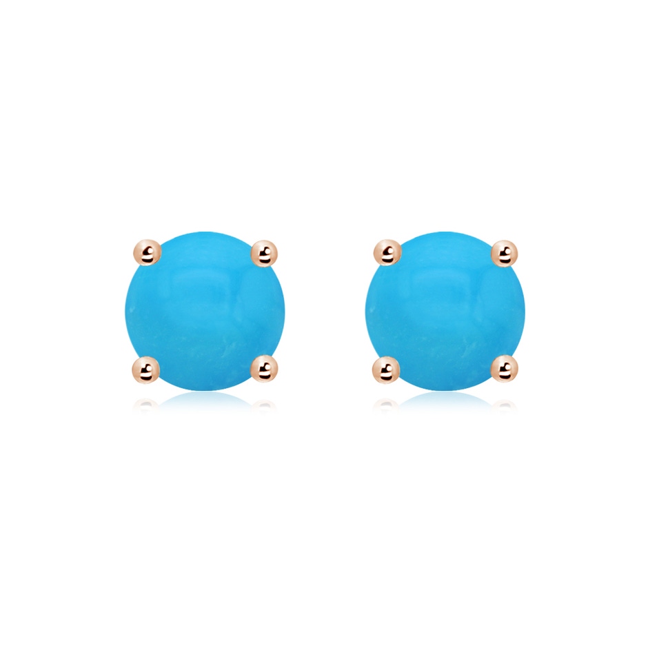 8mm AAAA Basket-Set Round Turquoise Studs in 18K Rose Gold 