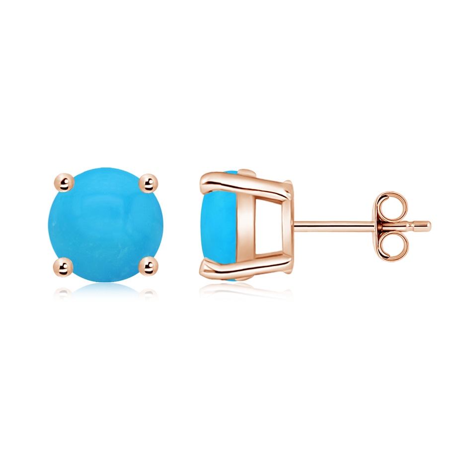 8mm AAAA Basket-Set Round Turquoise Studs in 18K Rose Gold side 199