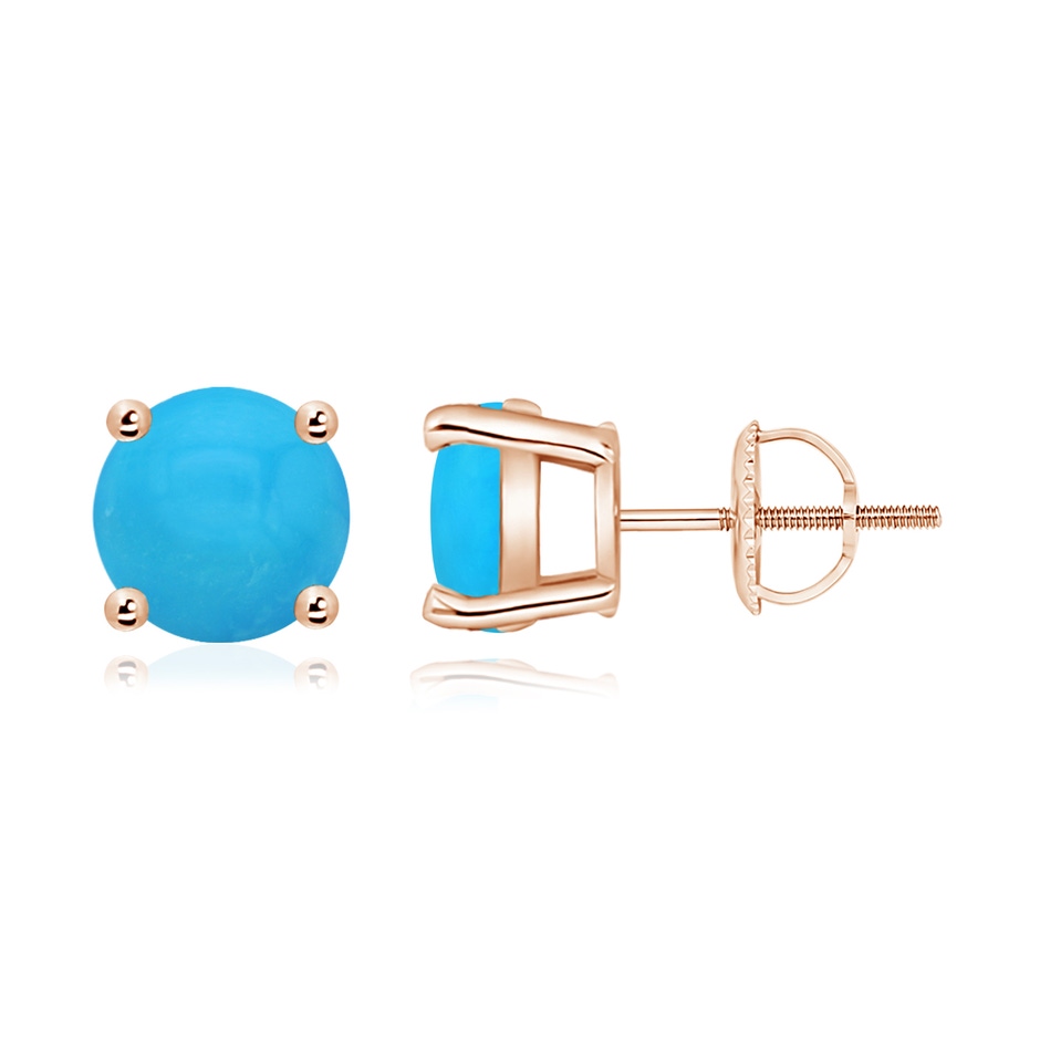 8mm AAAA Basket-Set Round Turquoise Studs in Rose Gold 